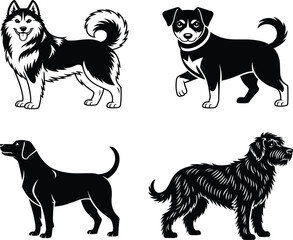 Husky, terrier, retriever, and shepherd dog breed vector set for pet care and animal design © MdMajnur
