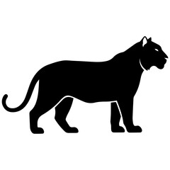 Fototapeta premium Black Silhouette of a Powerful Tiger Standing Profile View, Majestic Feline Animal Icon