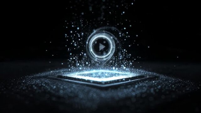 Glowing Blue Square Portal with Particles and Play Button Emerging