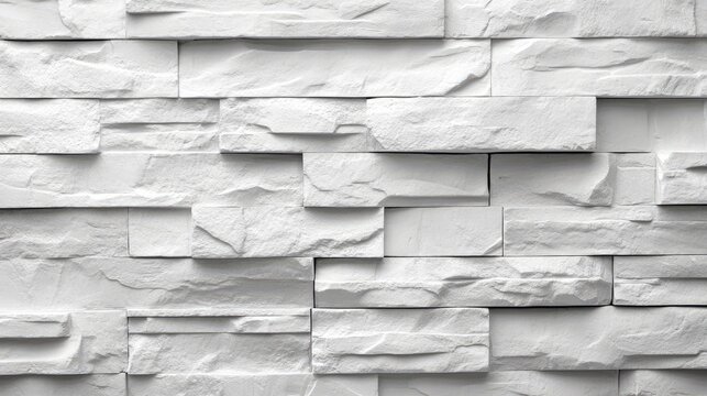 Textured white stone wall with a modern stacked stone pattern creating a clean and contemporary background.