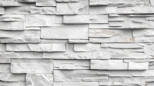 Modern stacked stone wall with irregular white and grey rectangular blocks creating a textured background.