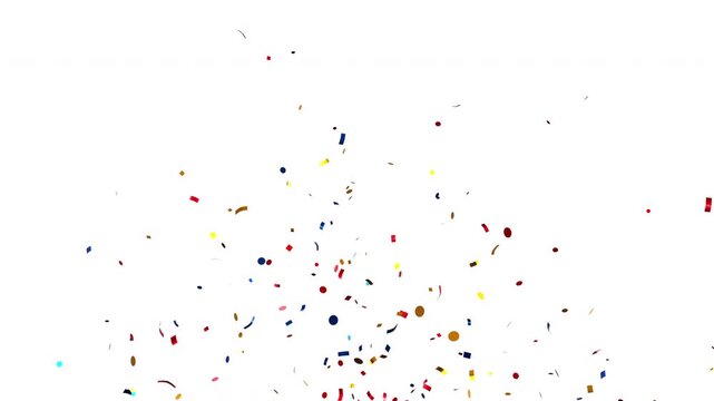 Colorful confetti explosion falling on transparent alpha channel background for celebration