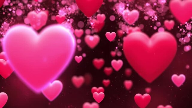 A Romantic Background with Floating Pink Hearts on a Deep Red Backdrop, Creating a Lush, Love-Filled Atmosphere Perfect for Valentine's Day or Celebrations of Affection