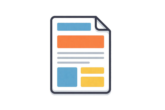 Stylized document icon with text blocks and a folded corner, isolated on white background.