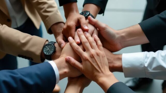 Video A group of people showing unity and solidarity by placing their hands together