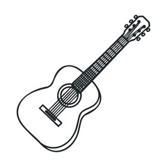 Fototapeta premium Acoustic guitar musical instrument outline drawing illustration with simple black lines creating a classic stringed instrument design for music themes.