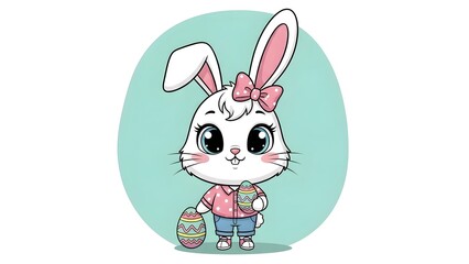 Obraz premium Easter day april 5 cute bunny holding egg basket