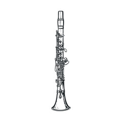 Clarinet woodwind instrument sketch featuring intricate keys and a classic design, perfect for music-themed projects and artistic compositions.