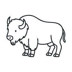 Fototapeta premium American bison animal standing in a simple outline drawing style, depicting the majestic North American mammal with a minimalist, cartoonish aesthetic.