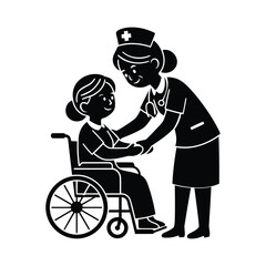 Vector Illustration of a Kind Nurse Assisting an Elderly Woman in a Wheelchair