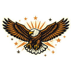 Fototapeta premium Vintage Eagle Mascot Logo with Stars and Sunburst Retro Illustration Isolated Transparent PNG