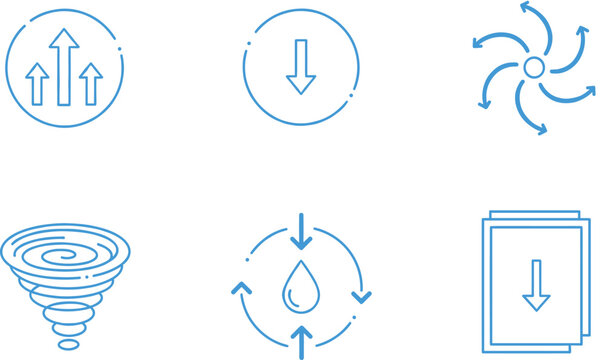 Absorption airflow and moisture control vector icons set for hygiene diaper sanitary and personal care products