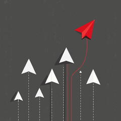 Red Leader Paper Plane Breaking Formation Business Growth