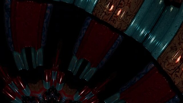 Abstract rotating mandala with kaleidoscope symmetry and smooth circular spin, hypnotic psychedelic motion pattern for meditation visuals, immersive environments, ambient visualizers and dynamic abstr