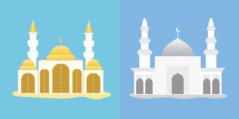 Fototapeta premium Two vector illustrations of mosques with a minimalist and glamorous concept. Used as design ornaments for posters for Ramadan, Eid al-Fitr, and Eid al-Adha.