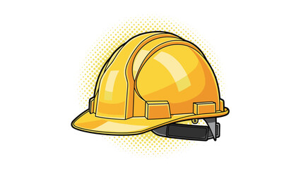 Fototapeta premium Industrial yellow safety hard hat for construction workers and engineers to protect their heads on a building site against a dotted background.
