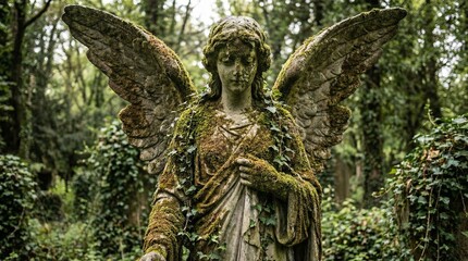 Obraz premium Angel statue covered in moss