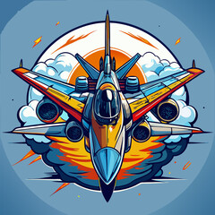 Military Fighter Jet Comic Book Style Vector Illustration