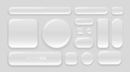 Collection of modern glossy white UI buttons and frames.