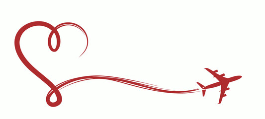 Heart Airplane Contrail Travel Love Romantic Journey Vector