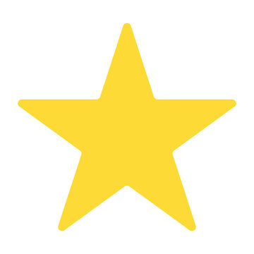 Simple yellow five-point star icon with rounded corners isolated on white.