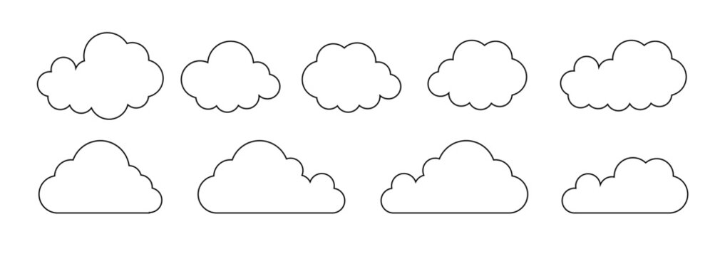 Clouds line art icon. Databases networking software image cloud and synoptics concept. Vector