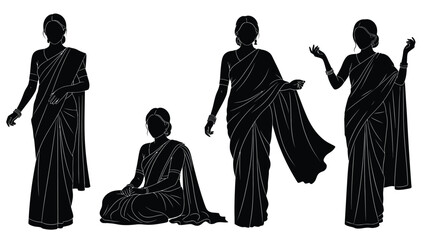 Indian women in saris depicted in a striking black silhouette © DS