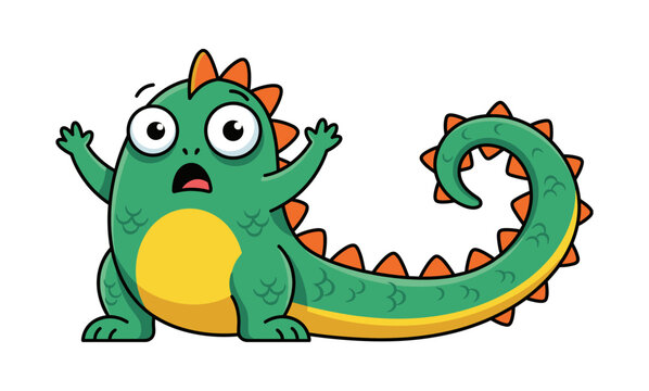 Green cartoon monster feeling scared and surprised