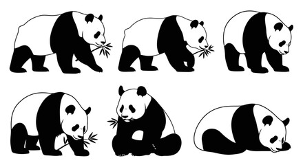 Collection of black panda silhouettes in various poses, © MOCHRABBUL