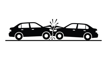 Fototapeta premium Two cars colliding head on depicted in stark black silhouette