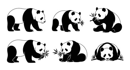 Collection of black panda silhouettes in various poses, © MOCHRABBUL