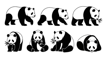 Obraz premium Collection of black panda silhouettes in various poses,