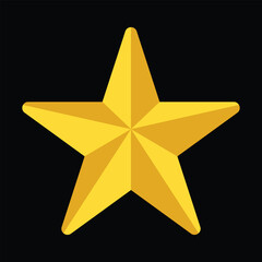 Fototapeta premium Single Large 3D Golden Faceted Star Icon with Beveled Edges Centered on Solid Black Background for Premium Quality Award and Excellence Symbol.