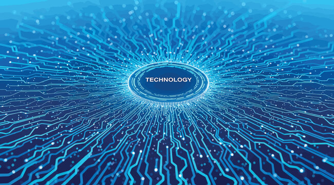 "Abstract Digital Network Illustration Featuring Radiating Lines and Nodes Emerging from a Central Point, Symbolizing Connectivity, Data Flow, and Technological Innovation in a Vibrant Blue Spectrum."