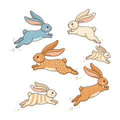 Fototapeta premium Cute cartoon rabbits hopping pattern for Easter design