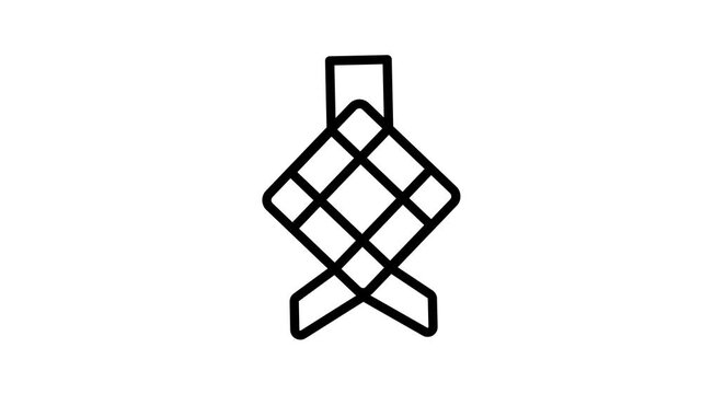Ketupat Traditional Islamic Rice Cake Line Icon Animation for Eid Loop 4K Alpha Chanel