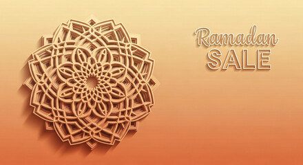 Ramadan Sale Banner with Islamic Geometric Pattern and Arabic Calligraphy for Festive Shopping and Promotions