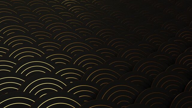 Elegant abstract black and gold art deco pattern with repeating arch shapes for luxury design