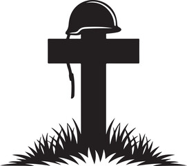 Soldier's grave with helmet and cross silhouette, memorial day