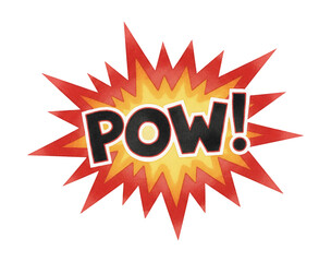 Comic Book Style POW Word with Red Orange Yellow Explosion Graphic and Bold Black Letters