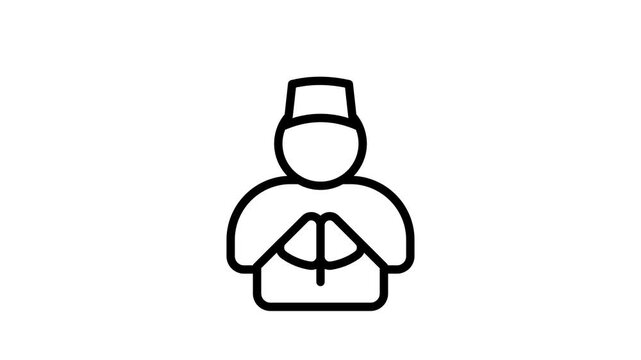 Muslim Male Greeting Line Icon Animation for Ramadan and Eid 4K Loop Alpha Chanel