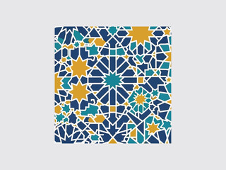 Fototapeta premium Vibrant Geometric Mosaic Pattern with Floral Motifs.
