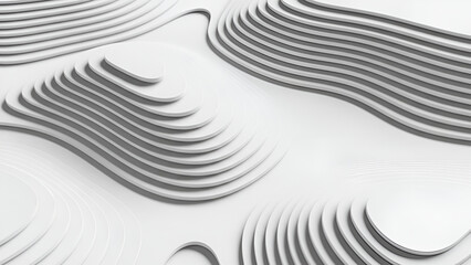 Abstract Topography Background with Smooth, Layered White Waves and Curves