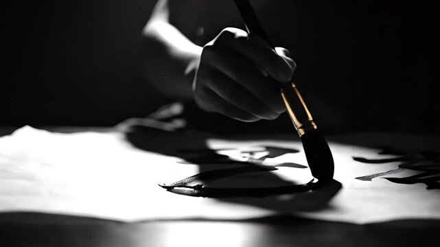 Ink Brush Strokes on Paper - A Dramatic Black and White Video.
