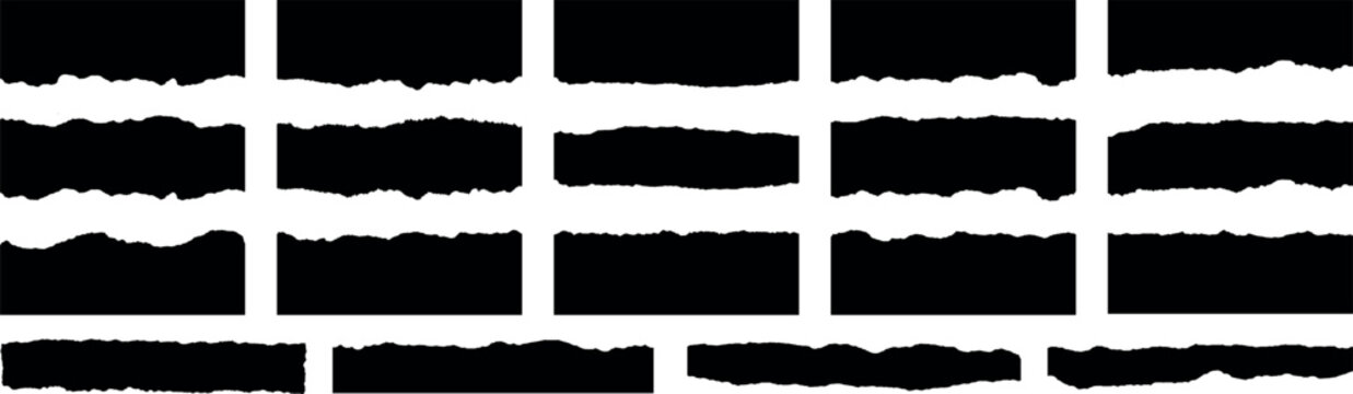 Set of ripped paper, jagged border, torn sheets paper top, collection of torn, Paper torn strip stroke with cut stuck edges vector illustration, Set of white headline band. Calligraphy border, 