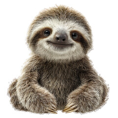 Obraz premium PNG file An adorable sloth is smiling at the camera, exuding a sense of contentment and charm. The sloth is soft and fluffy, with a gentle expression