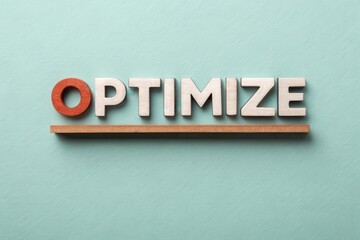 The Word Optimize Displayed in Stylized Typography on a Shelf