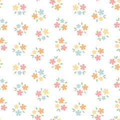 Fototapeta premium Calico floral seamless pattern with tiny flowers for textile prints, backgrounds, wallpaper, wrapping paper, nursery, kids apparel, etc. EPS 10