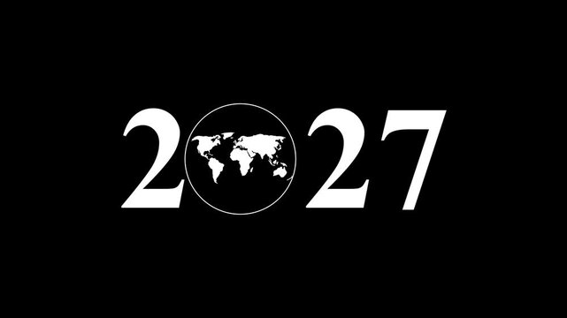 Aerial view of year text with 2027 and Earth icon for environmental awareness, sustainability goals, and climate change action, happy new year and environment day, Motion graphics of year concept