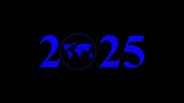 Aerial view of year text with 2025 and Earth icon for environmental awareness, sustainability goals, and climate change action, happy new year and environment day, Motion graphics of year concept